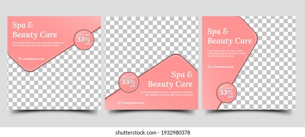 Spa, Beauty, And Massage Social Media Post Template Set Design. Flat Design Vector With A Photo Collage. Suitable For Social Media, Banner, And Web Internet Ads.