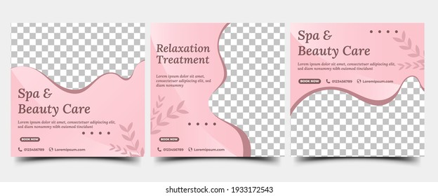 Spa, Beauty, And Massage Social Media Post Template Set Design. Flat Design Vector With A Photo Collage. Suitable For Social Media, Banner, And Web Internet Ads.