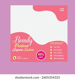 Spa, beauty, massage social media post template design. Modern banner template with white background and flow shape and place for the photo. Suitable for social media, flyers, and websites
