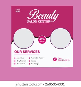 Spa, beauty, massage social media post template design. Modern banner template with white background and flow shape and place for the photo. Suitable for social media, flyers, and websites