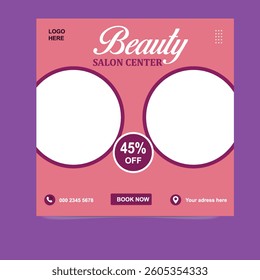 Spa, beauty, massage social media post template design. Modern banner template with white background and flow shape and place for the photo. Suitable for social media, flyers, and websites