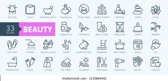Spa & Beauty - minimal thin line web icon set. Outline icons collection. Simple vector illustration.