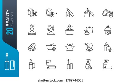 Spa & Beauty - juego de iconos de línea delgada mínimo. Colección de iconos de esquema. Ilustración vectorial simple.