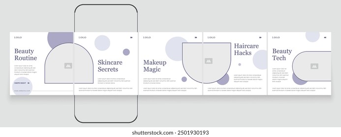 Spa beauty parlor carousel post template, creative beauty carousel template design, social media post content creator template for skincare and beauty