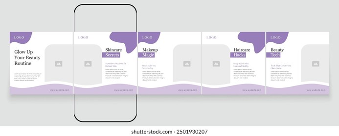 Spa beauty parlor carousel post template, creative beauty carousel template design, social media post content creator template for skincare and beauty