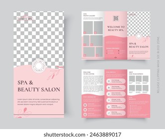 Spa and Beauty Salon Trifold Brochure Design Layout, Editable Template