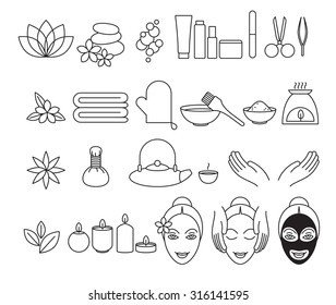 Spa beauty salon wellness center icons set. Vector illustration.