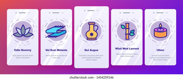 Spa Beauty Service Vector Onboarding Mobile App Page Screen. Spa Treatments Thin Line Contour Symbols. Asian Therapy, Alternative Medicine, Relaxation, Massage, Aromatherapy. Beauty Salon Illustration