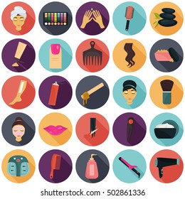 Spa and beauty set color flat icons