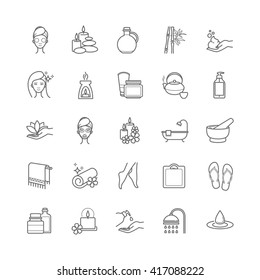 Spa And Beauty Thin Line Vector Icons Set For Web, Polygraphy, Etc.