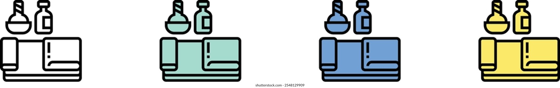 spa bed icon. Outline, Green, Blue and Yellow Style Design Isolated On White Background