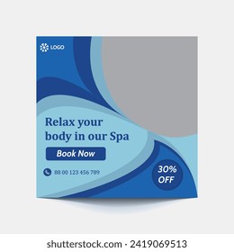 Spa and Body Beauty social media post vector art, serene design, perfect for promoting relaxation and wellness services with tranquil visuals.