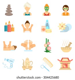 Spa and body care icons flat set isolated vector illustration