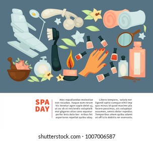 Spa body relax and woman skincare treatment vector flat poster