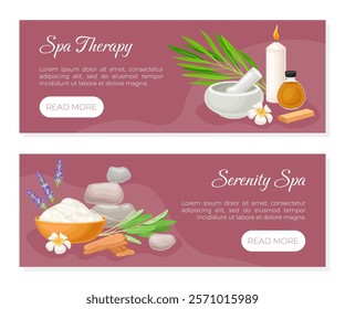 Spa Body Treatment Banner Design with Oil and Aromatherapy Vector Template