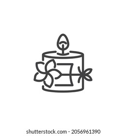 Spa candle with flower line icon. linear style sign for mobile concept and web design. Scented candle outline vector icon. Symbol, logo illustration. Vector graphics