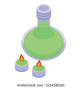 Spa candle icon isometric vector. Wick fire. Aromatherapy tub