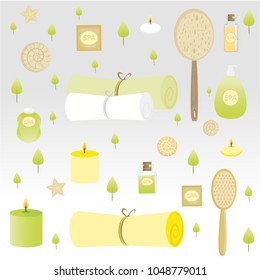Spa cartoon pattern , green yellow grey background.