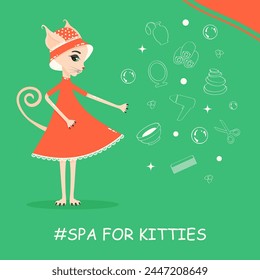 Spa for cats. The sphynx cat. Vector illustration