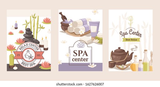 Spa center advertisement banner, vector illustration. Beauty salon invitation, brochure cover, booklet template. Relaxing spa procedures, skincare treatment. Wellness center promotion campaign flyer