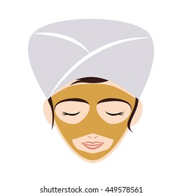 Spa center concept represented by woman cartoon with towel and face mask icon. Isolated and flat illustration 