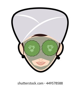 Spa center concept represented by woman cartoon with towel and face mask icon. Isolated and flat illustration 
