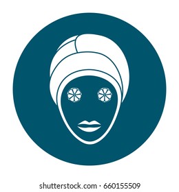 Spa center concept represented by woman cartoon with towel and face mask icon. Isolated and flat illustration