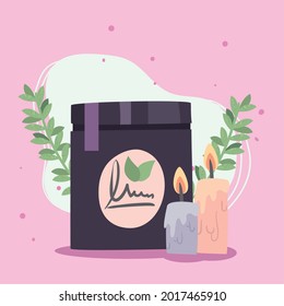 Spa center jar and candles with leaves