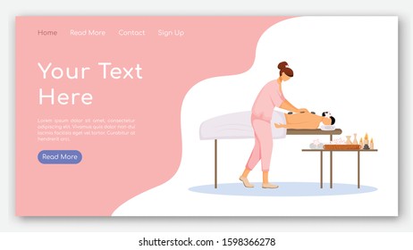 Spa center landing page vector template. Beauty salon website interface idea with flat illustrations. Stone massage therapy homepage layout. Aromatherapy web banner, webpage cartoon concept