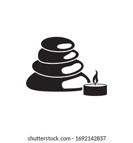 Spa center, relaxation, rocks or pebbles and candle vector icon design