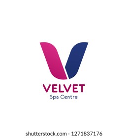 SPA Zentrum V Briefsymbol für Premium Velvet Beauty-Studio oder Massage-Salon. Vektor isolierter Buchstabe V für Gesundheitsversorgung oder Hautpflege und Entspannung, Wellness SPA Club und Körperpflege