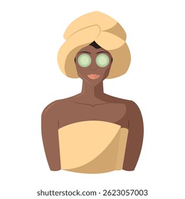 Spa client with cucumber mask. Vector illustration