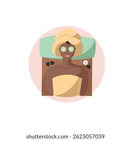 Spa client with cucumber mask. Vector illustration
