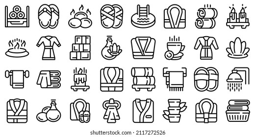 Spa Clothing Icons Set Outline Vector. Rob Bath. Belt Soft