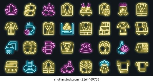 Spa Clothing Icons Set Outline Vector. Rob Bath. Belt Soft Vector Neon