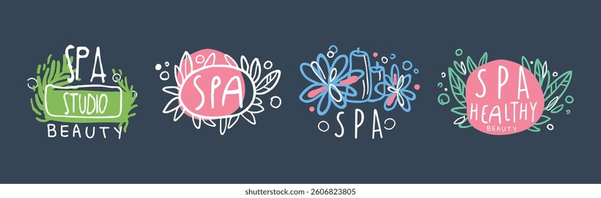 Spa Club and Healthy Beauty Studio Logo Design Vector Set