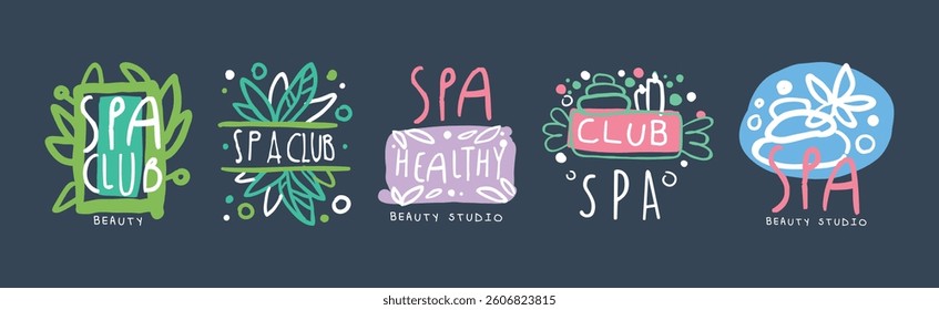 Spa Club and Healthy Beauty Studio Logo Design Vector Set