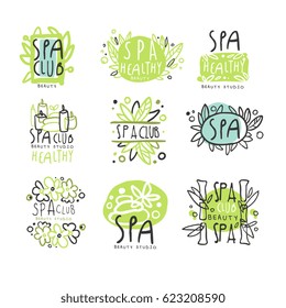 SPA club set for label design. Health and beauty care logo. Colorful vector Illustrations