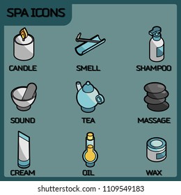 Spa color outline isometric icons. Vector illustration, EPS 10