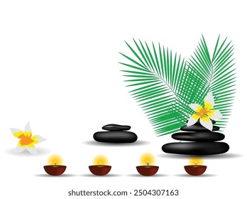 Spa Concept with Candles Flowers and Pebbles. Beauty and health concept vector art
