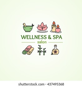 Spa Concept with Icons Set on Background for Salon. Vector illustration