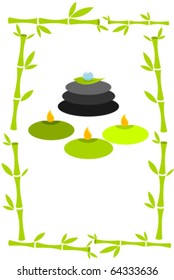 Spa concept vector illustration. Bamboo frame, candles and massage stones