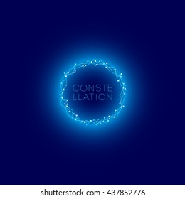 Spa constellation stars logo, isolated on a dark background with blue light. Clothes, lingerie, beauty, cosmetic logo.