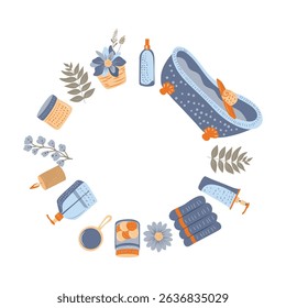 spa cosmetic and bath accessories illustration on white background.
