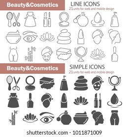 Spa and Cosmetics simple and line icons set for web and mobile design
