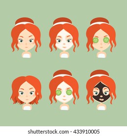  Spa. Cute Girl faces with facials.