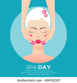 Spa day. Beautiful  woman in the spa. A facial massage in a beauty center. Vector design illustrations.
