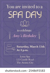 Vorlage für Einladungen zum Kurtag. Geburtstag, Ladys Day, Bachelorette Party Spa Einladung. Wellness-Center-Flyer