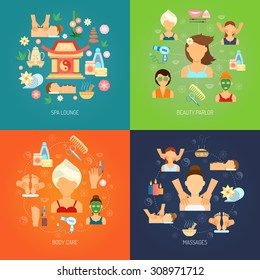 Spa design concept set with body care and massage flat icons isolated vector illustration