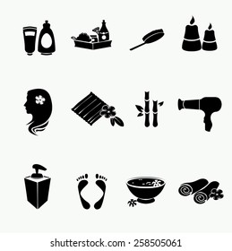 Spa doodle hand drawn sketch black icons set with  towels aroma candles  vector illustration.